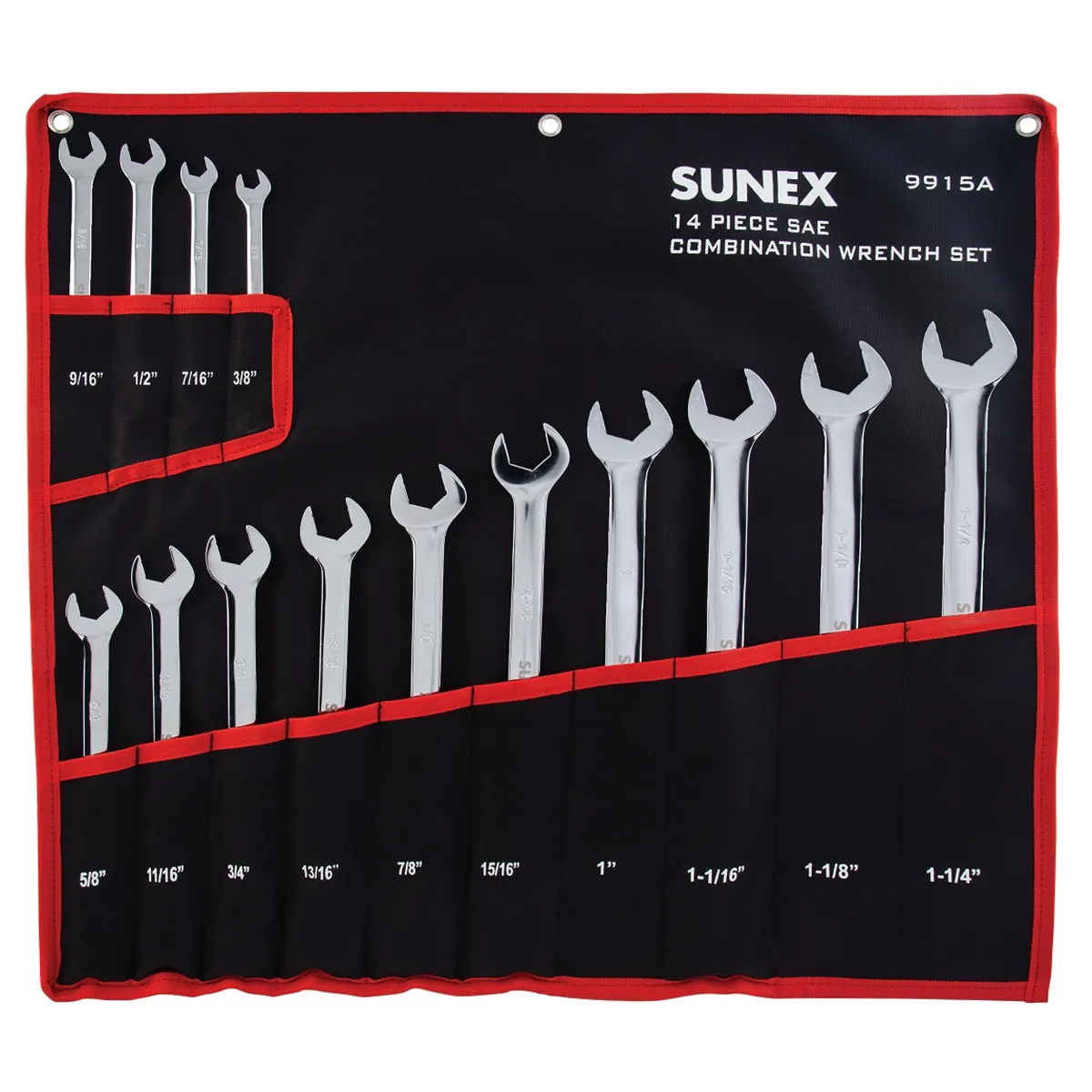 SUNEX 14 Pc. SAE Full Polish V-Groove Combi Wrench Set