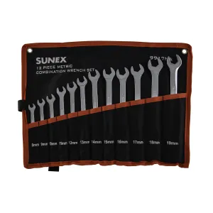 SUNEX 12 Pc. Metric Full Polish V-Groove Combination Wre