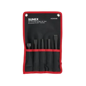 SUNEX Air Hammer Chisel Standard 5 Piece Set in Portable Tool Roll