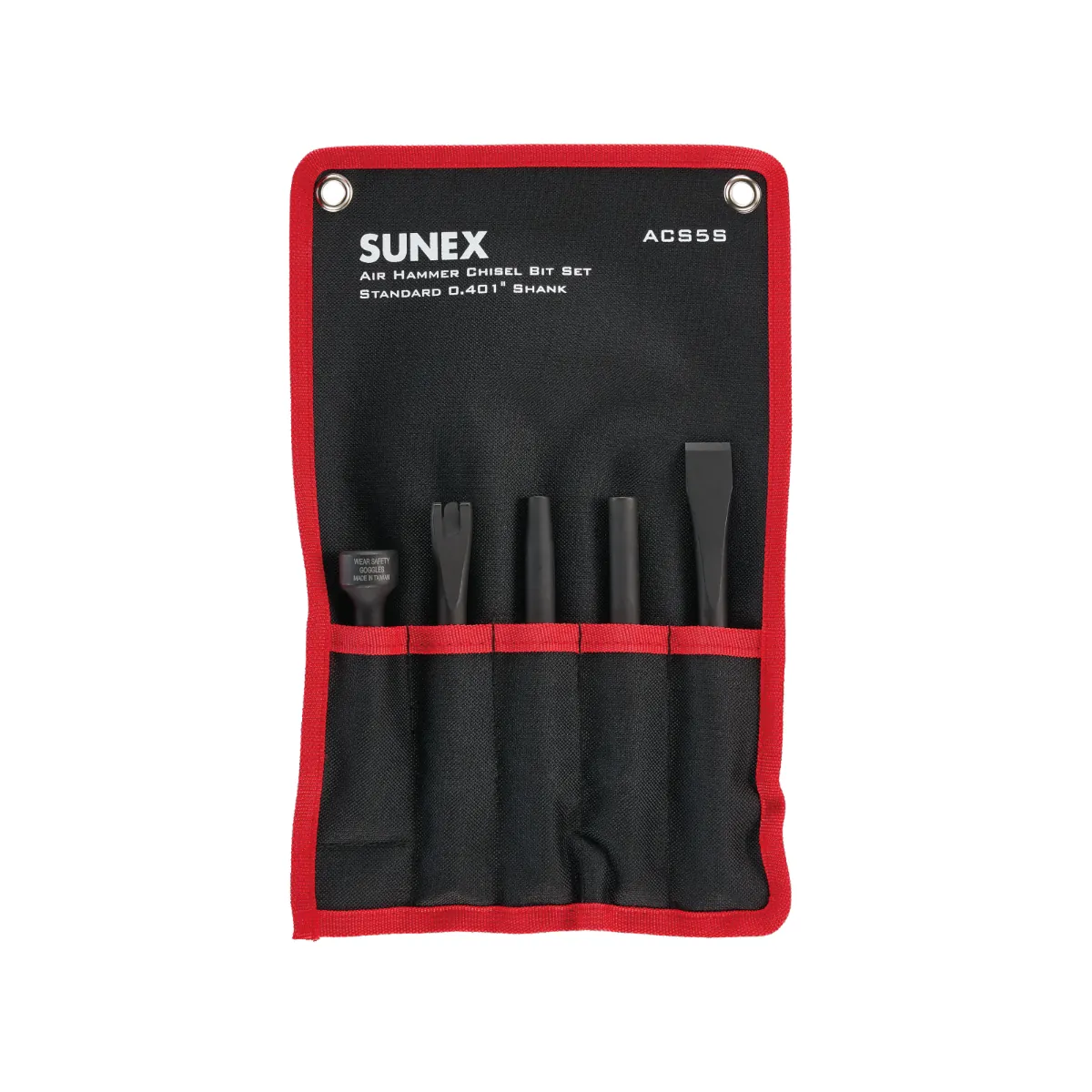 SUNEX Air Hammer Chisel Standard 5 Piece Set in Portable Tool Roll