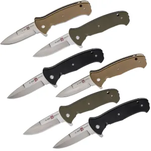 SUNEX AL Mar SERE 2020 Assisted Open Liner Lock D2 3.6 Inch Satin Finish Plain Edge Talon Blade with G10 Handle Tactical Folding Knive Bundle - Black/Coyote Tan/Olive Drab Green - 6 Knives