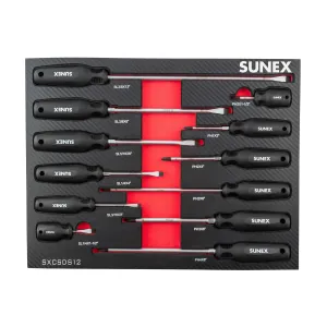 SUNEX Phillips and Slotted Magnetic 12 Piece Screwdriver Set in EVA Foam