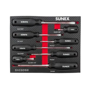 SUNEX Phillips&reg; & Slotted Magnetic 8 Piece Screwdriver Set in EVA Foam