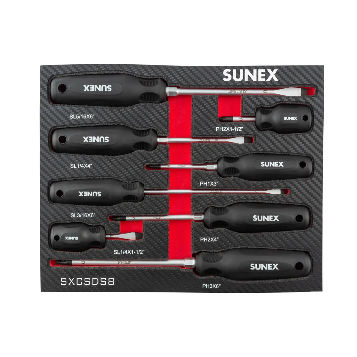 SUNEX Phillips® & Slotted Magnetic 8 Piece Screwdriver Set in EVA Foam