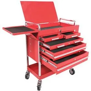 Professional 5 Drawer Service Cart with Locking Top, Red