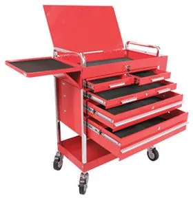 Professional 5 Drawer Service Cart with Locking Top, Red