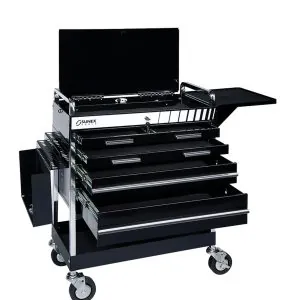 Professional 5-Drawer Service Cart with Locking Top, Black