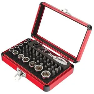 44Pc 1/4" Dr Mini Dual Flex Head Ratchet W/ Socket & Bit Set