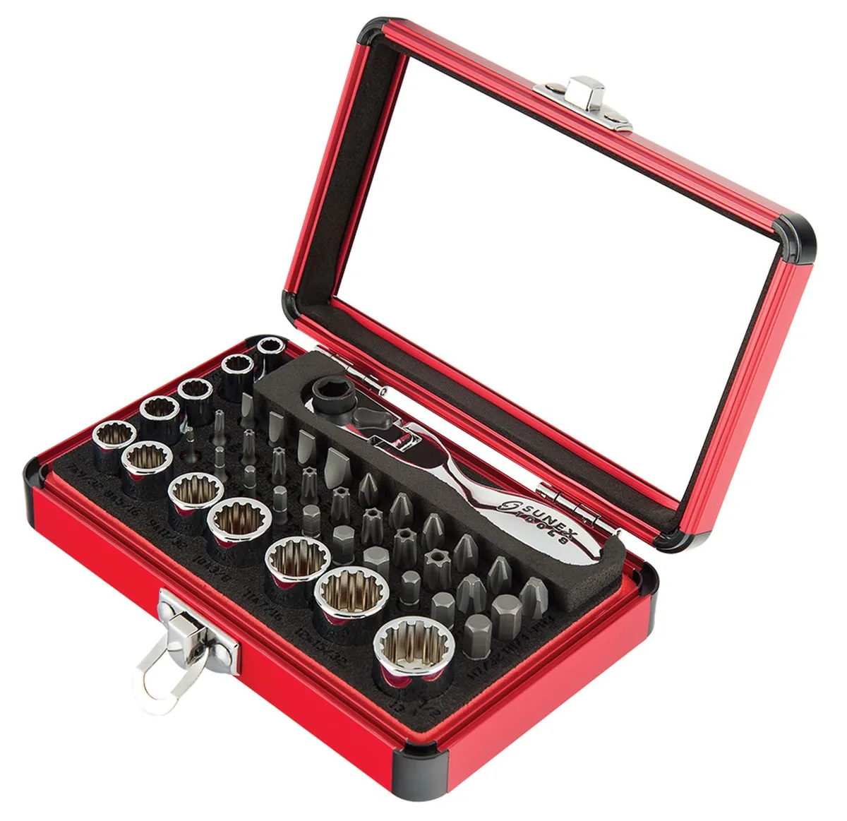 44Pc 1/4" Dr Mini Dual Flex Head Ratchet W/ Socket & Bit Set