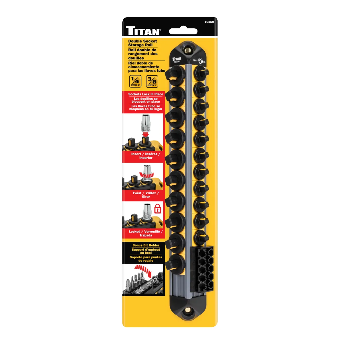 Titan Double Socket Storage Rail 1/4 in. and 3/8 in. Drive