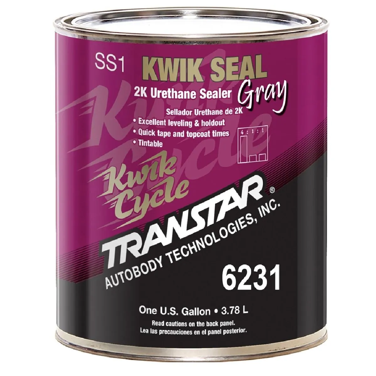 Transtar Autobody Products 6231 - Kwik Seal 2K Urethane Sealer - 1 Gallon Can - Gray - 4:1:1 Mixing - 560 sq-ft/ Gallon at 1 mil Coverage