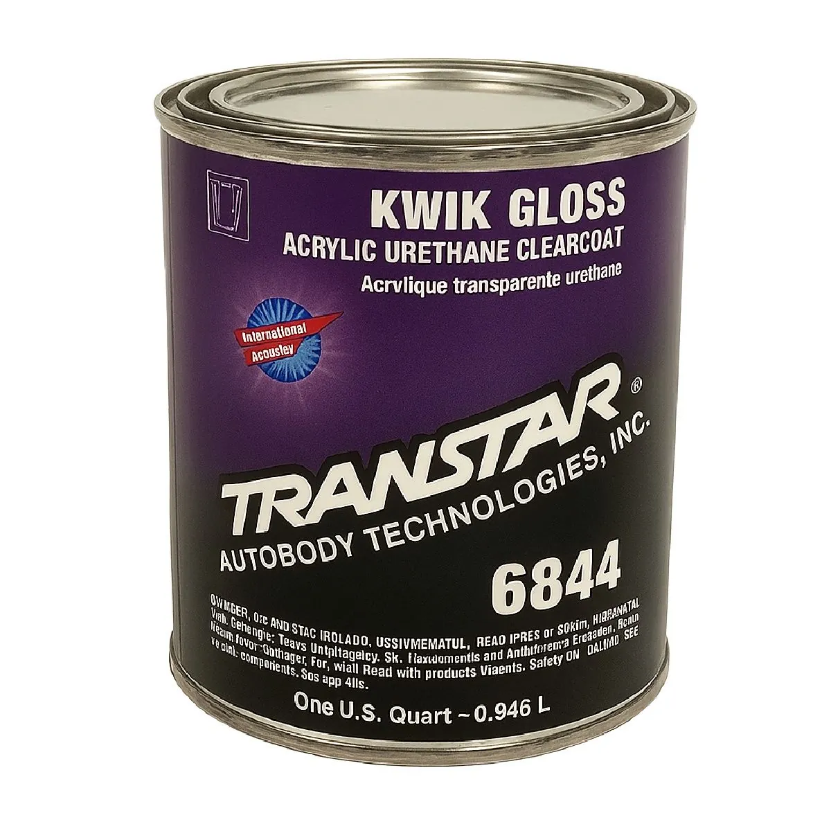 Transtar Autobody Products Kwik 6844 Acrylic Urethane Clearcoat, 1 qt Can, Gloss, 4:1 Mixing