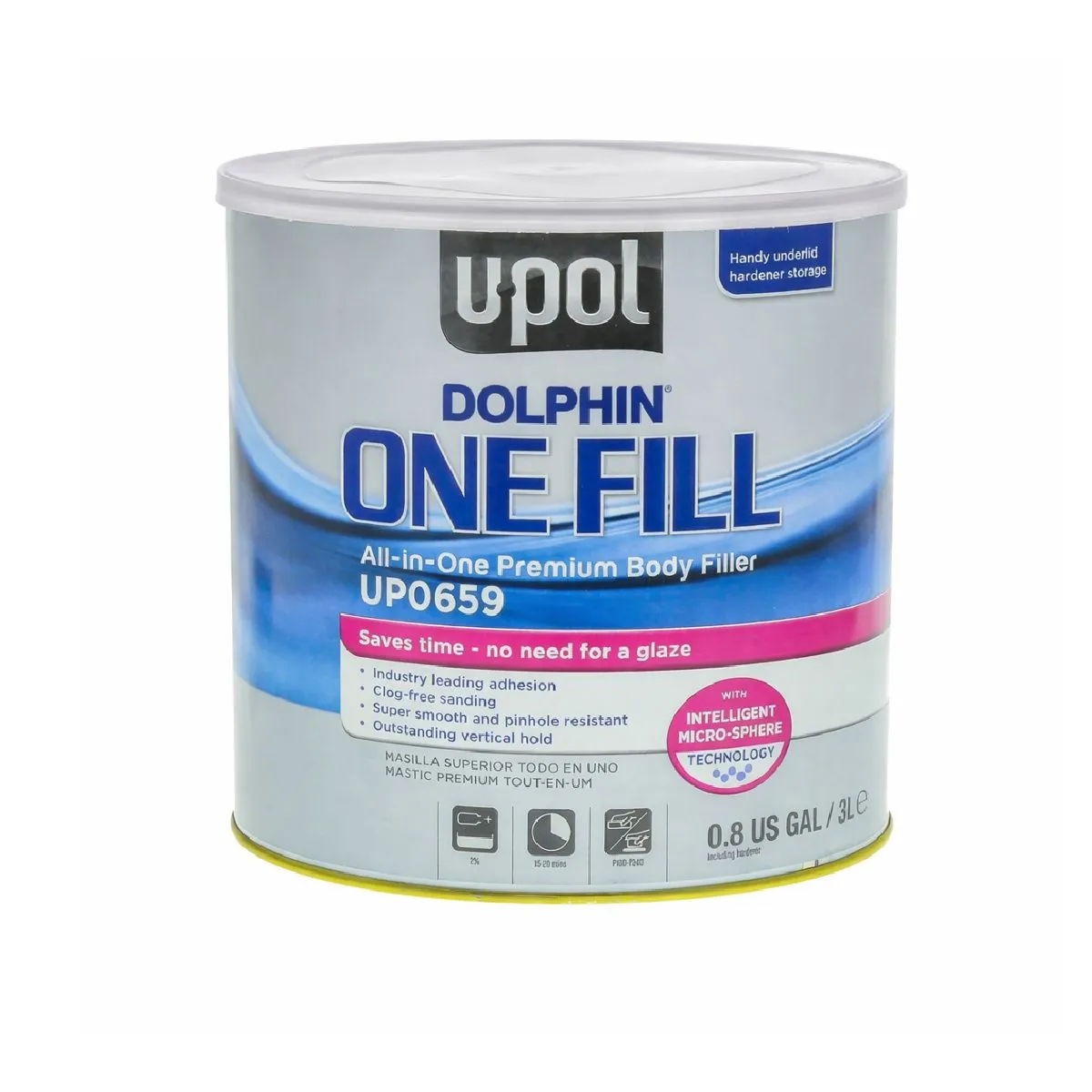 U Pol Products DOLPHIN UP0659 Premium All-In-One Body Filler, 1 gal Tin, Off-White, Paste