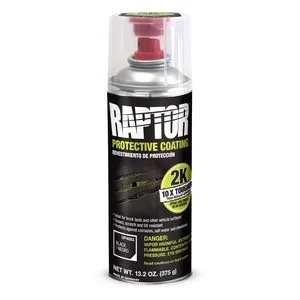 U Pol Products RAPTOR UP4883 2K Bedliner Aerosol, 13.2 oz Aerosol Can, Black, 14.5 square feet Coverage, 5 to 7 Days Curing