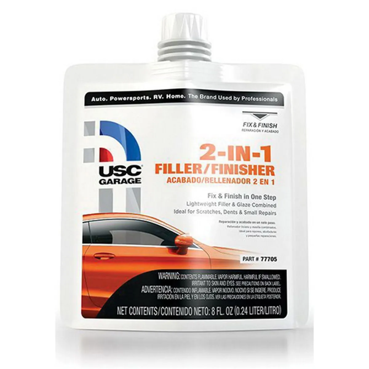 US Chemical 77705 2-IN-1 Filler, 8 oz Pouch, White, Liquid