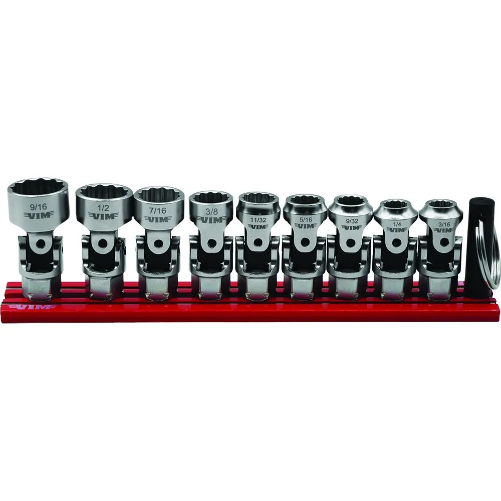 9PC DUAL DRIVE AND SPRING LOADED STUBBY UNIVERSAL SOCKET SET - SAE 12-POINT