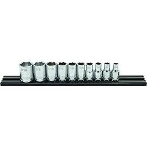 10 PC. 1/4'' DR. SAE SOCKET SET W/ BLACK 8" MAGRAIL - SMS400 SUBSET