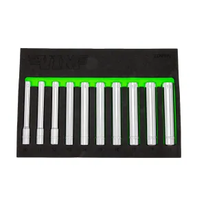 VIM Tools 10 Piece 3/8 Inch Drive Extra Deep 6 Point Socket Set (10 - 19 mm)