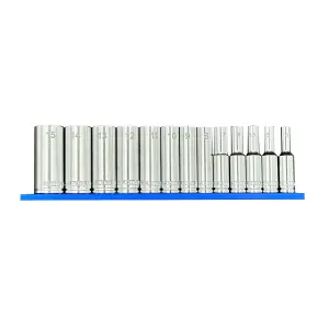 VIM Tools 13 Piece 1/4 Inch Drive Deep Metric Socket Set with Blue 8 Inch Magrail - SMS400 Subset