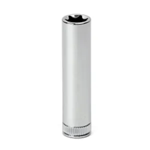 VIM Tools E10 Deep TORX Socket, 1/4 Inch Square Drive, 2 Inch Long with Knurl, Satin Chrome, VIM Brand
