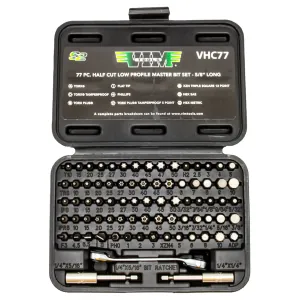 VIM Tools VIM Half Cut Master Bit Set, 77 Piece 5/8 Inch Long Bits, All TORX, Hex - XZN Phillips And Flat