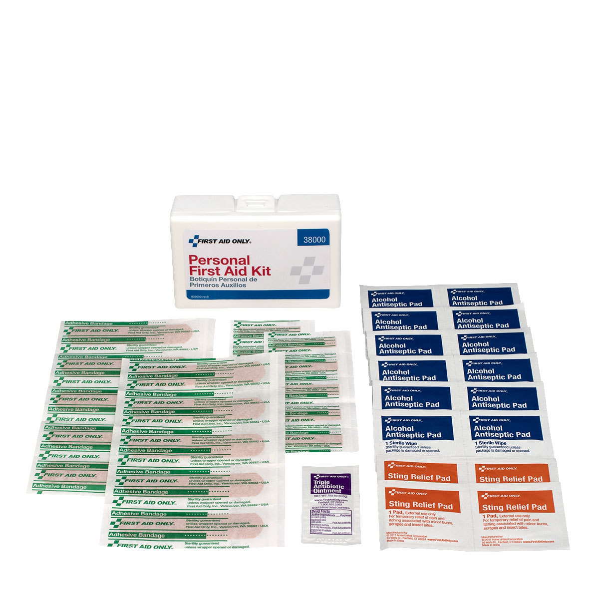 First Aid Only Personal First Aid Kit 38 Piece Plastic Case