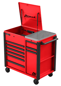 44" Red 9-Drawer Power Cart