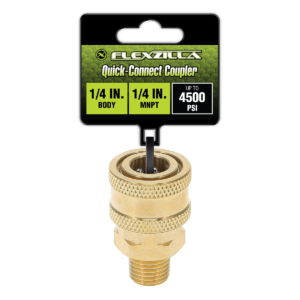 Flexzilla Quick-Connect Coupler, 1/4" Body x 1/4" MNPT, Brass