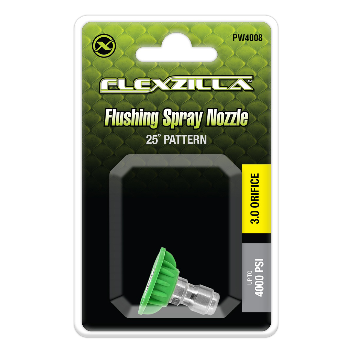 Flexzilla Quick-Connect Flushing Spray Nozzle, 1/4", 25°, Green, Stainless Steel/Plastic