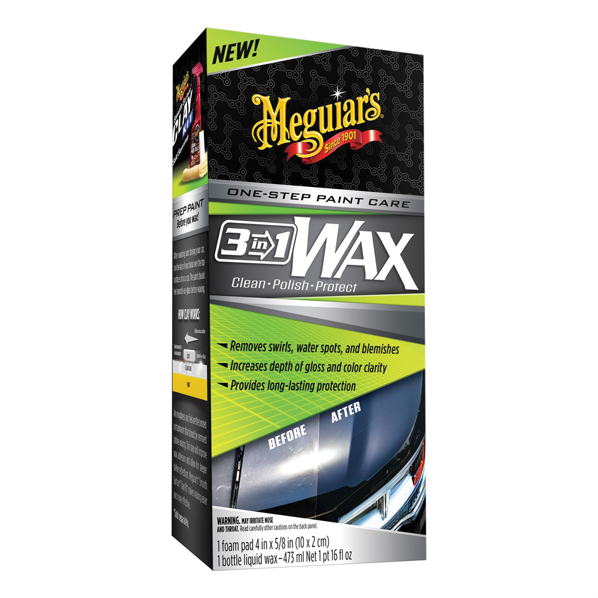 Meguiars G191016 3-in-1 Wax, 16 oz Bottle, Gloss Shine, Off-White, Liquid