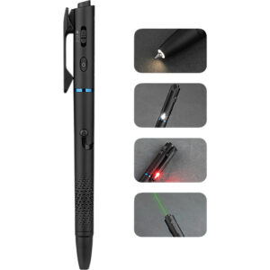 4-in-1 penlight with white/red light, green laser, USB-C charging, and smooth writing grip.