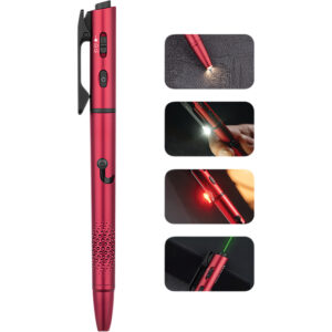 4-in-1 penlight with white/red light, green laser, USB-C charging, and smooth writing grip.