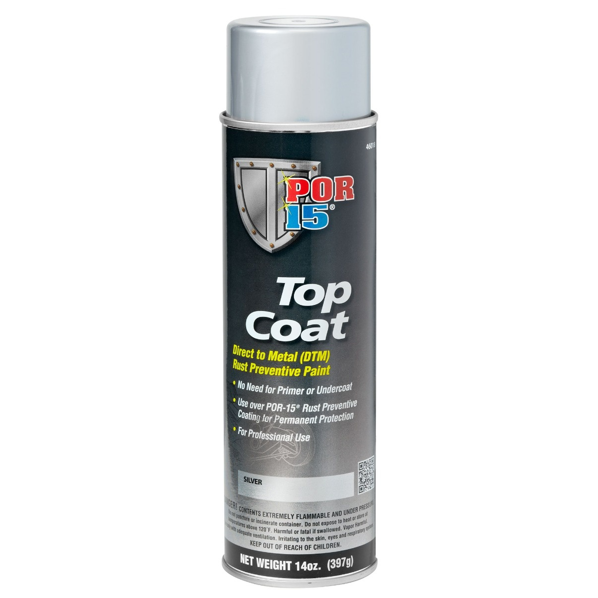 POR-15 INC 46018 Top Coat DTM Paint, 15 oz Aerosol Can, Silver, Liquid, 30 to 60 min Curing