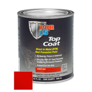 POR-15 INC 46104 Top Coat DTM Paint, 1 qt Can, Safety Red, Liquid, 30 to 60 min Curing