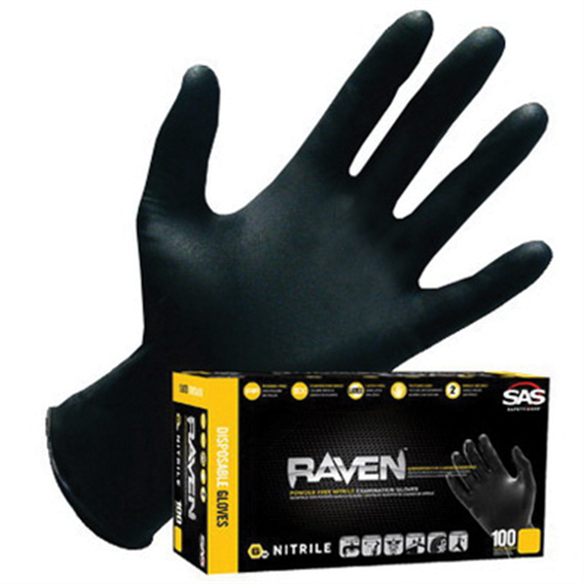 SAS Safety Raven Powder-Free Exam Grade Nitrile Disposable Gloves - 7 Mil - 50PK - Medium